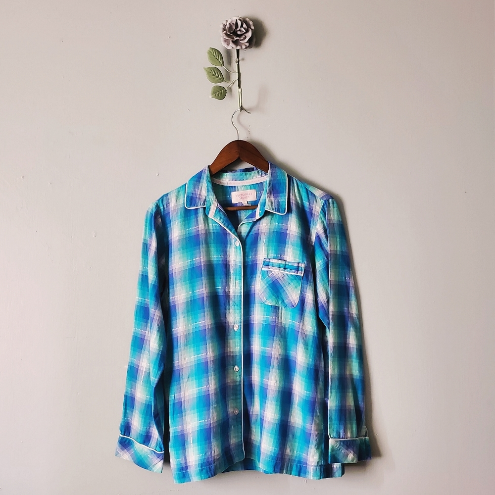Victoria's Secret | Cozy Plaid Pajama Flannel Button Shirt Top